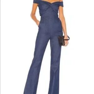 NBD x Naven Lori Jumpsuit Off Shoulder Chambray Size XL
